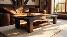 Load image into Gallery viewer, Handmade Reclaimed Solid Wood Low length Coffee Table with Shelf - Vintage Rustic Style, Wooden Low Table