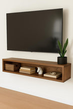 Load image into Gallery viewer, Floating TV Console | Solid Wood Wall Mounted Media Shelf | Walnut Entertainment Center | Modern Minimalist TV Stand | Wall Mounted Console