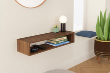 Load image into Gallery viewer, Floating TV Console | Solid Wood Wall Mounted Media Shelf | Walnut Entertainment Center | Modern Minimalist TV Stand | Wall Mounted Console