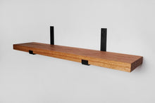 Load image into Gallery viewer, Rustic Farmhouse Floating Shelf | Custom Size Wall Shelf with Industrial Metal J Brackets | Heavy Duty Wood Shelf Walnut Floating Shelves
