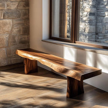 Load image into Gallery viewer, Handmade Live Edge Wooden Bench: Rustic Solid Wood Seating