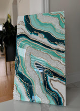 Load image into Gallery viewer, Green & Gold Resin Geode Wall Art: 28x16 Crystal Painting