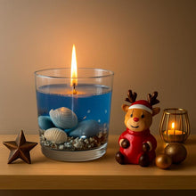 Load image into Gallery viewer, Ocean Gel Candle, Seashell Decorative Candle, Blue Gel Jar Candle, Nautical Home Decor, Unique Handmade Gift for Holidays Xmas