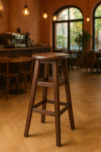 Load image into Gallery viewer, Premium Handcrafted Teak Wooden Bar Stool – Rustic Tall Chair for Kitchen Island, Café, Home Bar or Balcony Seating