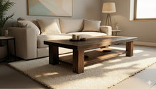 Load image into Gallery viewer, Handmade Reclaimed Solid Wood Low length Coffee Table with Shelf - Vintage Rustic Style, Wooden Low Table