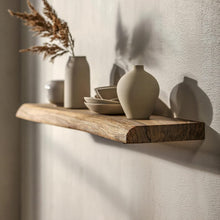 Load image into Gallery viewer, Handmade Rustic Live Edge Floating Shelf: Solid Wood Wall Decor