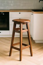 Load image into Gallery viewer, Premium Handcrafted Teak Wooden Bar Stool – Rustic Tall Chair for Kitchen Island, Café, Home Bar or Balcony Seating