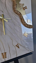 Load image into Gallery viewer, Custom handmade Resin Wall Clock, Marble Effect with Gold Numerals