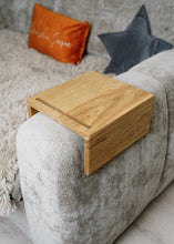 Load image into Gallery viewer, Couch side table, phone remote holder, handmade solid oak furniture, armrest organizer