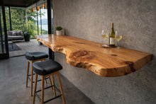 Load image into Gallery viewer, Rustic Live Edge Floating Wooden Tv Stand - Rustic Live Edge TV Stand - Natural Live Edge Floating TV Shelf - Handmade Solid Wood TV Console