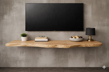 Load image into Gallery viewer, Rustic Live Edge Floating Wooden TV Stand - Floating Wooden TV Stand - Natural Media Cabinet - Handmade Solid Wood TV Console - Home Decor