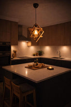 Load image into Gallery viewer, Handmade Wooden Geometric Chandelier, Rustic Wood Pendant Light, Boho Ceiling Lamp, Modern Farmhouse Lighting, Natural Wood Hanging Light