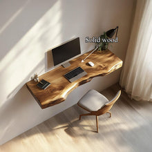 Load image into Gallery viewer, Handcrafted Floating Desk, Organic Live Edge Shelf, Wooden Table, Natural Farmhouse Decor