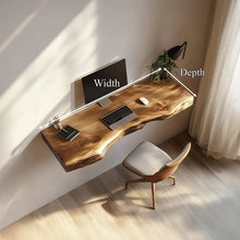 Load image into Gallery viewer, Handcrafted Floating Desk, Organic Live Edge Shelf, Wooden Table, Natural Farmhouse Decor