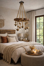 Load image into Gallery viewer, Rustic Olive Wood Lighting Fixture, Unique Ceiling Lamp for Dining Room, Farmhouse Style Wooden Natural Edge Chandelier, Wooden, Solid Wood