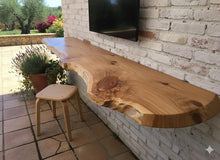 Load image into Gallery viewer, Rustic Live Edge Floating Wooden Tv Stand - Rustic Live Edge TV Stand - Natural Live Edge Floating TV Shelf - Handmade Solid Wood TV Console