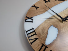 Load image into Gallery viewer, Handmade Wooden & Epoxy Resin Wall Clock – Modern Rustic Decor, Matte Finish, Roman Numerals – Unique Home Gift