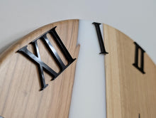 Load image into Gallery viewer, Handmade Wooden & Epoxy Resin Wall Clock – Modern Rustic Decor, Matte Finish, Roman Numerals – Unique Home Gift