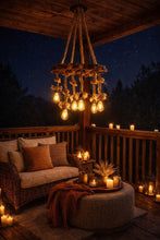 Load image into Gallery viewer, Rustic Olive Wood Lighting Fixture, Unique Ceiling Lamp for Dining Room, Farmhouse Style Wooden Natural Edge Chandelier, Wooden, Solid Wood