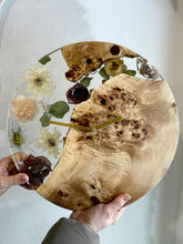 Load image into Gallery viewer, Custom Wall Clock | Made of Resin with Natural Wood and Real Flowers | modern style Epoxy | Live Edge wood decor | housewarming accessories - 12 inch