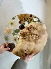 Load image into Gallery viewer, Custom Wall Clock | Made of Resin with Natural Wood and Real Flowers | modern style Epoxy | Live Edge wood decor | housewarming accessories - 12 inch