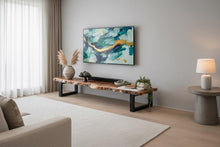 Load image into Gallery viewer, Long Live Edge Wooden TV Stand, Solid Wood Media Console, Thick Metal Frame Legs, Minimalist Modern TV Unit, Handmade Natural Wood Furniture