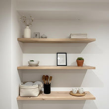 Load image into Gallery viewer, Long Rustic Floating Wooden Shelf: Solid Wood, Hidden Brackets - Pack of 3