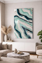 Load image into Gallery viewer, Green & Gold Resin Geode Wall Art: 28x16 Crystal Painting