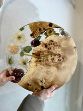 Load image into Gallery viewer, Custom Wall Clock | Made of Resin with Natural Wood and Real Flowers | modern style Epoxy | Live Edge wood decor | housewarming accessories - 12 inch
