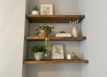 Load image into Gallery viewer, Rustic Wooden Shelf: Solid Wood, Hidden Brackets Set of 3