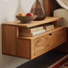 Load image into Gallery viewer, Solid Wood Natural Wall Mounted Nightstand with Open Shelf, Wooden Night Stand