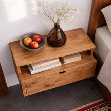 Load image into Gallery viewer, Solid Wood Natural Wall Mounted Nightstand with Open Shelf, Wooden Night Stand