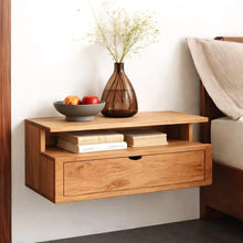 Load image into Gallery viewer, Solid Wood Natural Wall Mounted Nightstand with Open Shelf, Wooden Night Stand