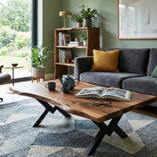 Load image into Gallery viewer, Live Edge Coffee Table - Rustic Solid Wood Center Table - Modern Solid Wood Living Room Furniture - Solid Wooded Organic Living Room Furniture