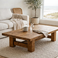 Load image into Gallery viewer, Farmhouse Luxury Solid Wood Coffee Table – Rustic Japandi Farmhouse Centerpiece Furniture