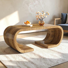 Load image into Gallery viewer, Farmhouse Coffee Table 47 Inch, Rustic Wood C Shaped Coffee Table, Modern Industrial Living Room Center Table, Heavy Duty