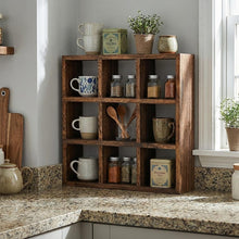 Load image into Gallery viewer, Wooden Spice Rack Organizer, 9 Cube Shelf Rustic Kitchen Storage, Solid wood Kitchen Box Organizer