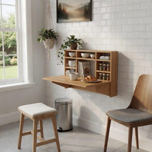 Load image into Gallery viewer, Wall Mounted Folding Table with Shelves, Space Saving Drop Leaf Desk, Convertible Dining Table, Small Space Furniture, Murphy Table