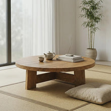 Load image into Gallery viewer, Royal Luxury Handmade Teakwood Round Coffee Table – Japandi Rustic Living Room Furniture