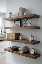 Load image into Gallery viewer, Solid Wood Wall Shelves, Floating Shelves, Storage Shelf, Modern Minimalist Wood Shelving, Living Room Decor - Set of 4