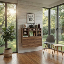 Load image into Gallery viewer, Wall Mounted Folding Table with Shelves, Space Saving Drop Leaf Desk, Convertible Dining Table, Small Space Furniture, Murphy Table