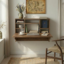 Load image into Gallery viewer, Wall Mounted Folding Table with Shelves, Space Saving Drop Leaf Desk, Convertible Dining Table, Small Space Furniture, Murphy Table