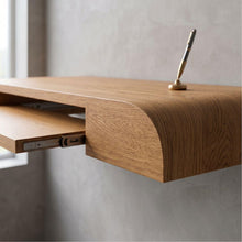 Load image into Gallery viewer, Custom Teak Wood Wall Mounted Desk, Handmade Floating Laptop Desk With Pull Out Tray (Without Chair)