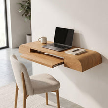 Load image into Gallery viewer, Custom Teak Wood Wall Mounted Desk, Handmade Floating Laptop Desk With Pull Out Tray (Without Chair)