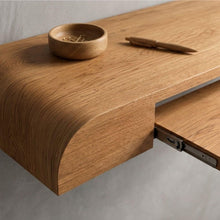 Load image into Gallery viewer, Custom Teak Wood Wall Mounted Desk, Handmade Floating Laptop Desk With Pull Out Tray (Without Chair)
