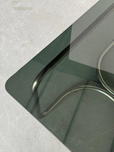 Load image into Gallery viewer, Stainless Steel Modernist Smoked Glass Dining Table with Tubular Steel Loop Frame
