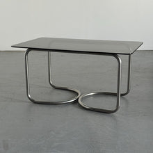 Load image into Gallery viewer, Stainless Steel Modernist Smoked Glass Dining Table with Tubular Steel Loop Frame