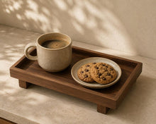 Load image into Gallery viewer, Wooden Display organizer Tray – Walnut Finish Pedestal Riser for Coffee Station – Bathroom Counter Organizer