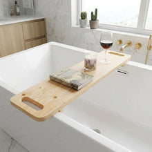 Load image into Gallery viewer, Double Towel Holder Bath Tray – Wooden Bathtub Caddy with Dual Towel Slots, Minimalist Tub Shelf, Spa Bathroom Decor