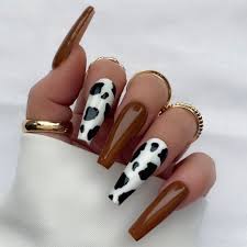 Animal Print Long Coffin Chocolate Readymade Nail Art Artificial/Fake Press on Nails for Girls and Women colour may slightly vary..